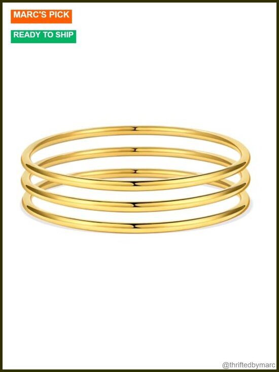 Jewelry - Gold Plated Stainless Steel Bangle Bracelets Set Stackable Thin Waterproof